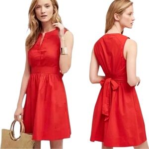 Anthropologie Maeve Adrian Red Midi Sleeveless Smocked Shirt Dress